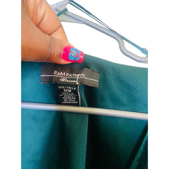 R&M Richards Womens Velvet Dress V Neck Long Sleeve Knee Length Green Size 14W - Picture 5 of 8